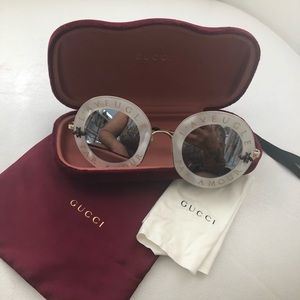 Gucci Pear Gold Mirrored Round Sunglasses